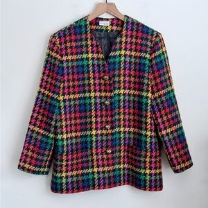 Matelli rainbow multicolor houndstooth blazer Wool blend vintage preppy art 12